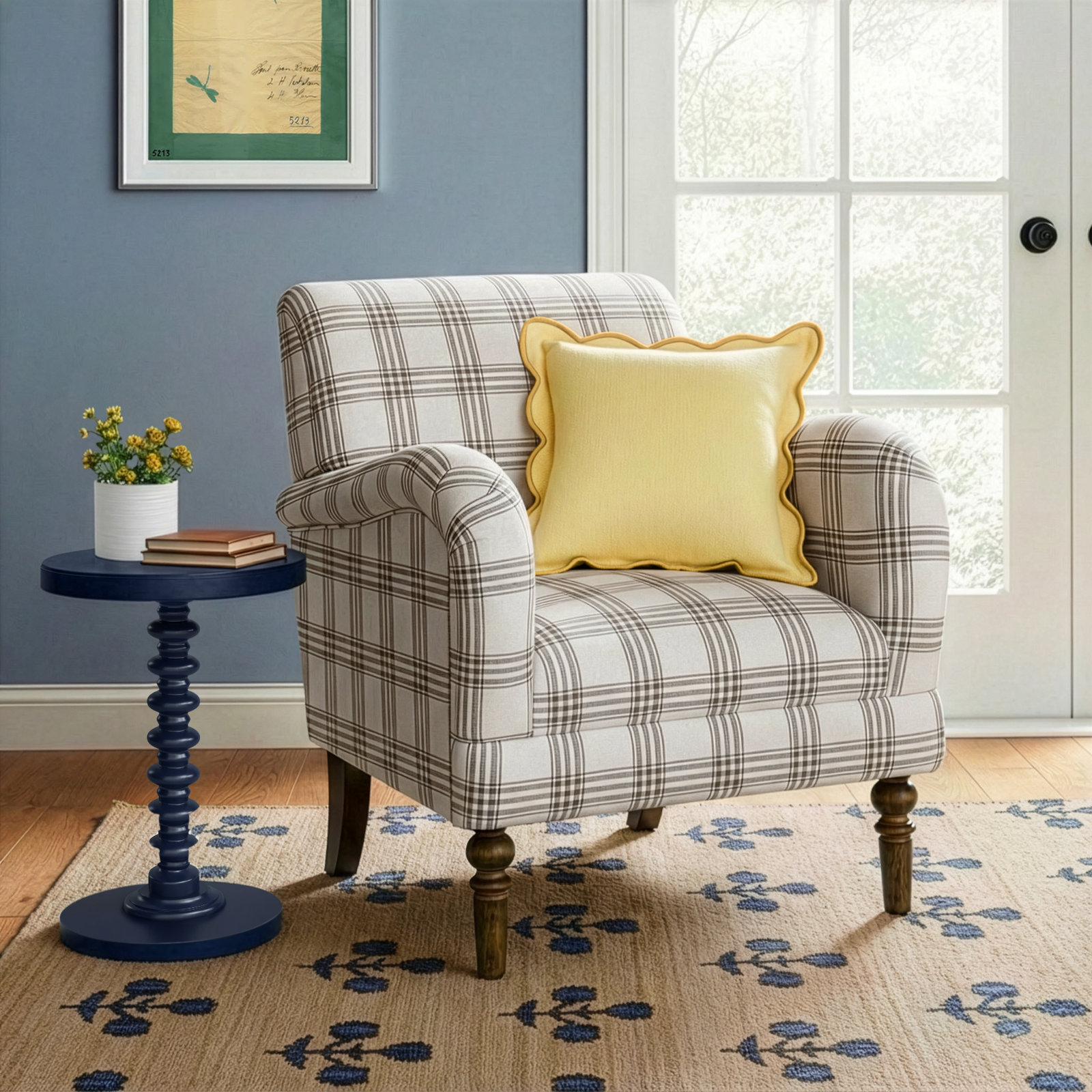Arching Upholstered Armchair, Tan 100% Polyester