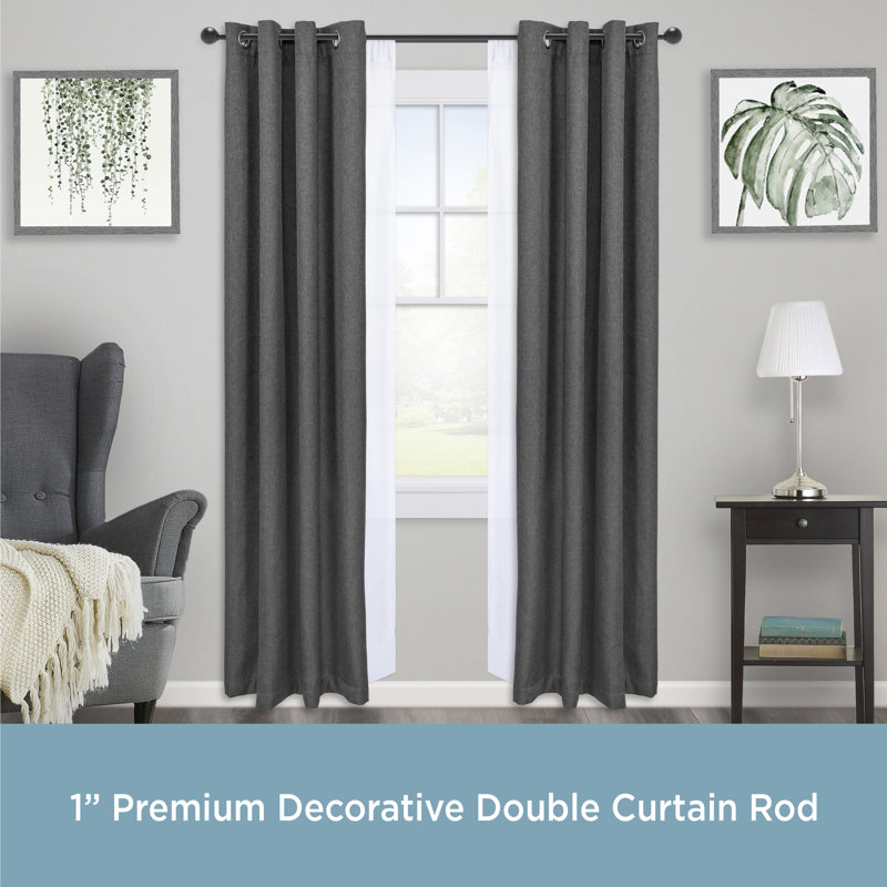 Matte Black Adjustable Double Curtain Rod with Decorative Finials