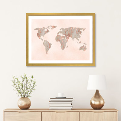 «World Map Rose Gold», reproduction sur toile flottante