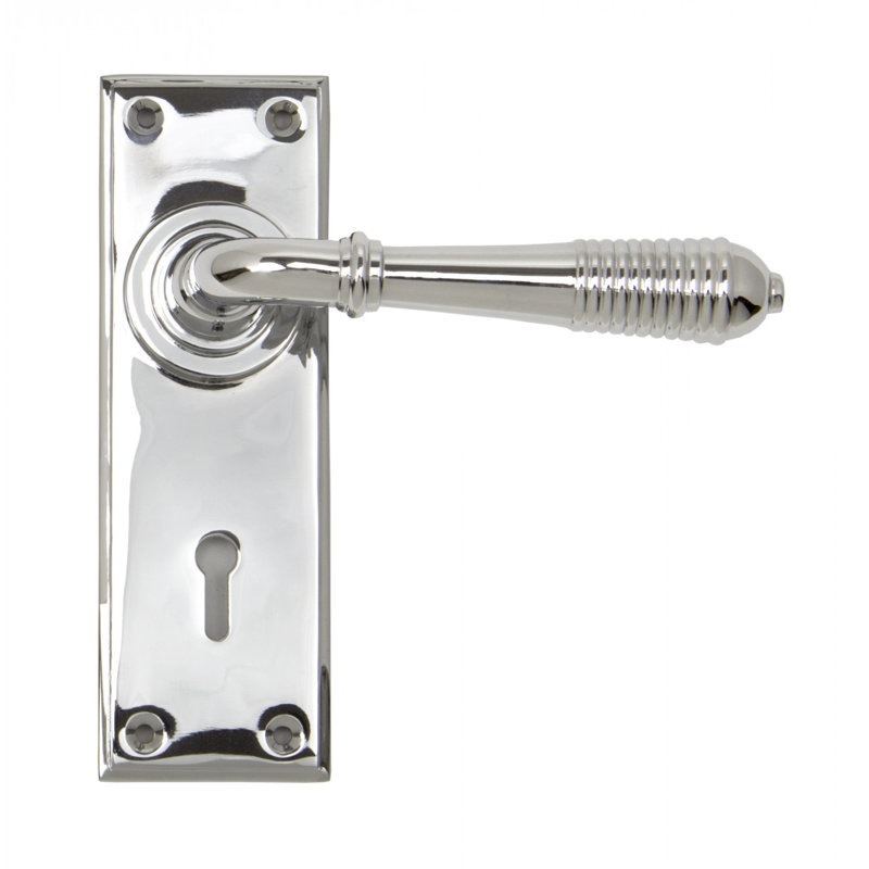 Reeded Lock Door Handle Kit, Polished Chrome