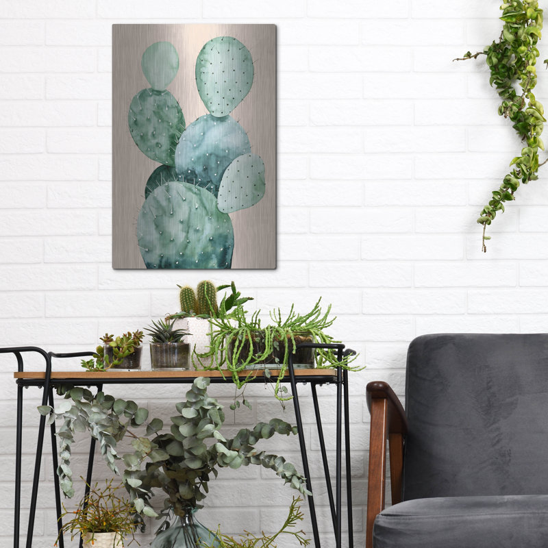 «Cactus on Coral II» par Grace Popp, art mural en métal, 24 po x 36 po, H 16 po x l 12 po