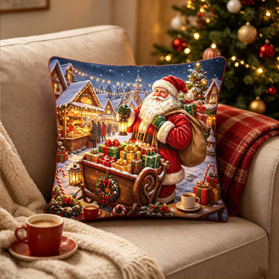 Housse de coussin de Noël en fibre de polyester 45 x 45 cm