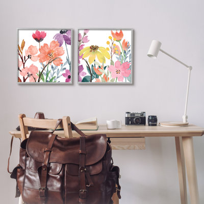 " Spring Florals On White " 2 - Pieces
