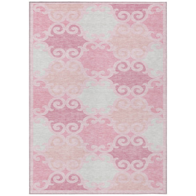 9' X 12' Pink And Gray Trellis Washable Indoor Outdoor Area Rug