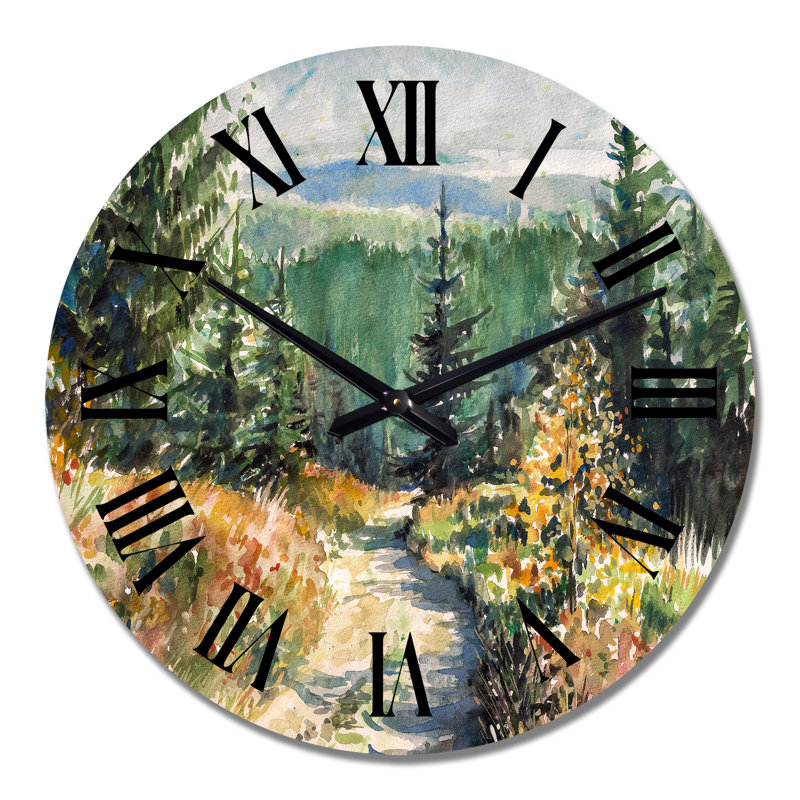 Petite route dans un paysage de montagne - horloge murale champêtre, Moyen