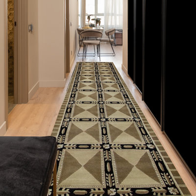 Chemin de table brun et ivoire noué à la main de haute qualité