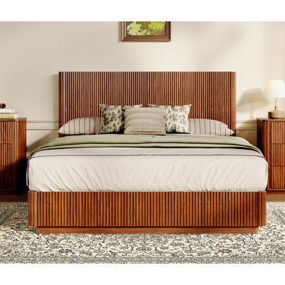 Modern Convex Groove Board Queen Size Bed Frame With Led Lights