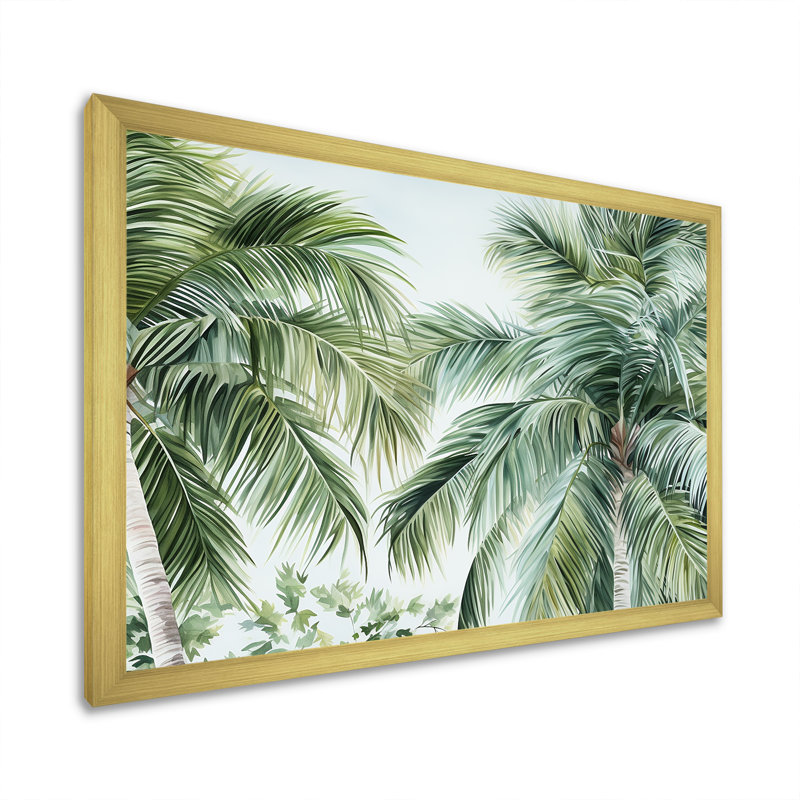 Palmiers sur la plage, impression sur toile, H 12 po x l 20 po x P 1 po, Encadrement doré