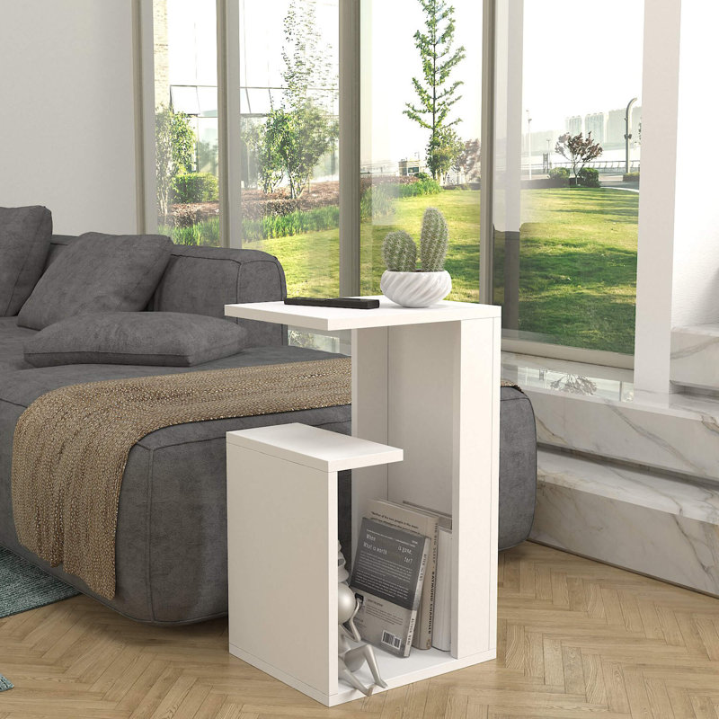 Sister Nordic Style Wooden Side Table, Compact Bedside Nightstand & Living Room End Table - White