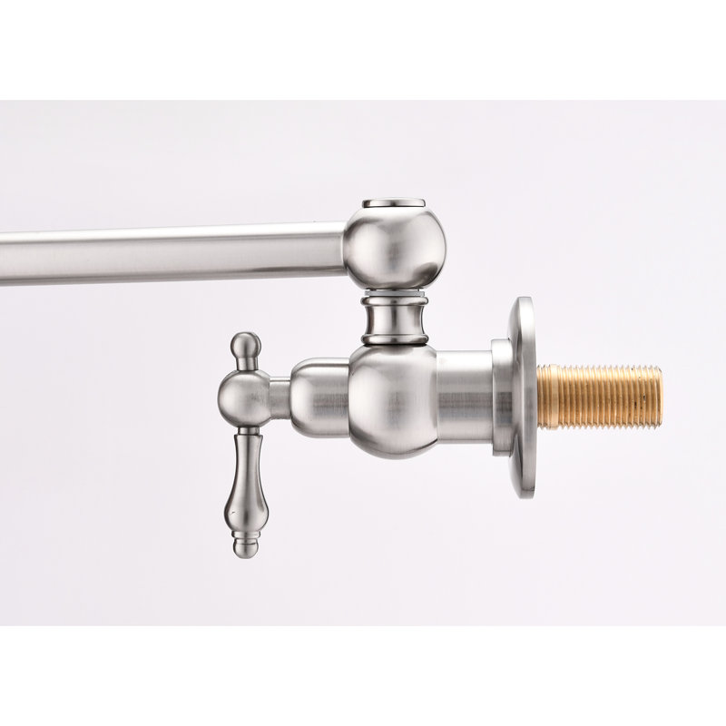 Wall Mounted Pot Filler Faucet In Brushed Nickel, 360 Rotation And Folding, Double Handles For Precise Water Supply, Material Foldable, Accurate Discharge, Finish