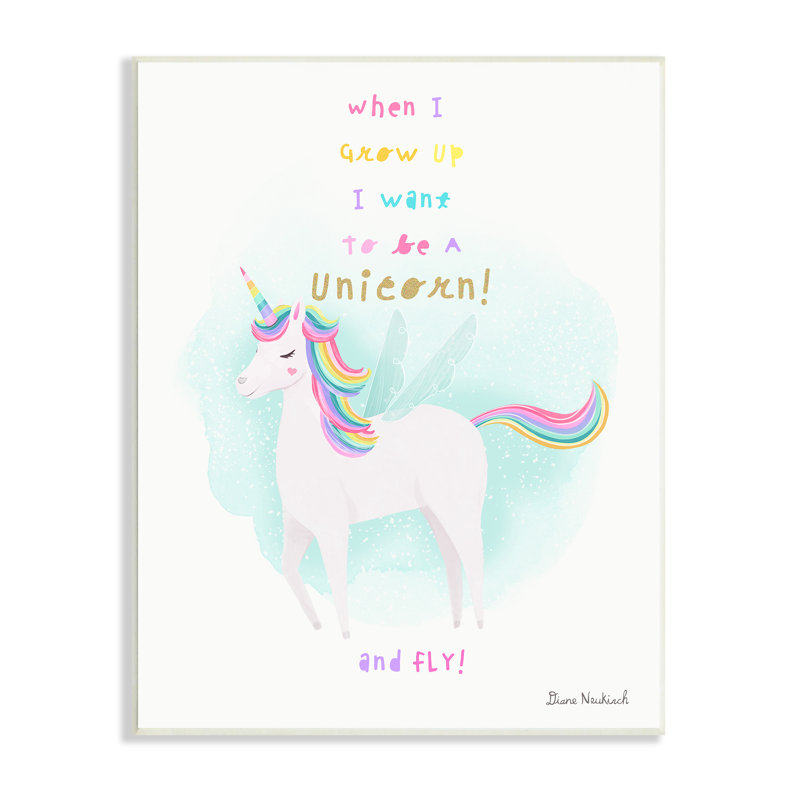 Inspirant licorne citation «Mythical Fantasy Rainbow Design», art mural par Diane Neukirch, H 15 po x l 10 po x P 0,5 po