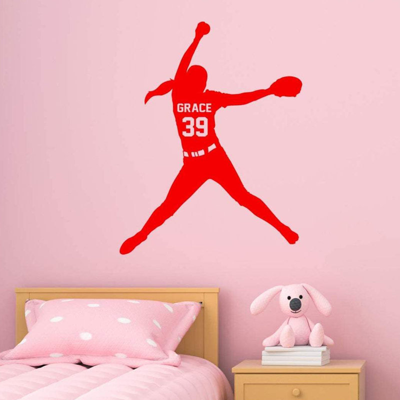 Adhésif décoratif pour cruche de balle Trinx Girls Softball - CS39, H 23 po x l 18 po, Rouge, Oui