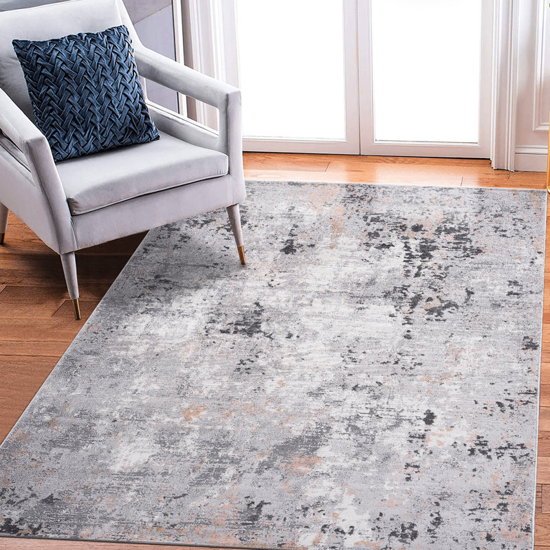 Tapis gris / multicolore à motif abstrait multicolore tissé et tissé 5 x 7