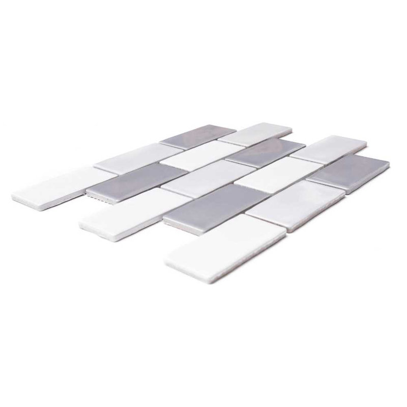 Metro Moon 14.13'' x 10.25'' Porcelain Brick Mosaic Wall Tile, Dark Gray/Light Gray