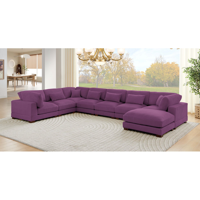 Grand canapé modulaire en velours côtelé Aroonshire, Velours côtelé mauve