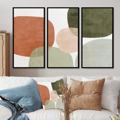Orange Minimalism With Simple Shapes Of Green  - Minimalism Large Wall Art Print Set