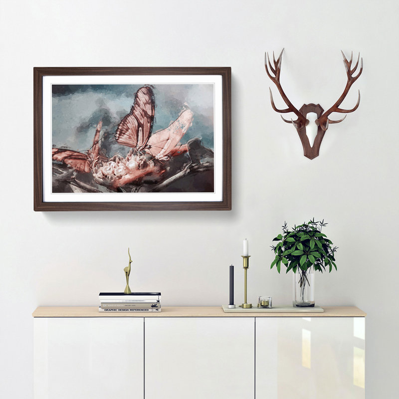 Pink Butterflies in Abstract - Framed Print, Walnut, 60cm H x 91cm W x 2cm D