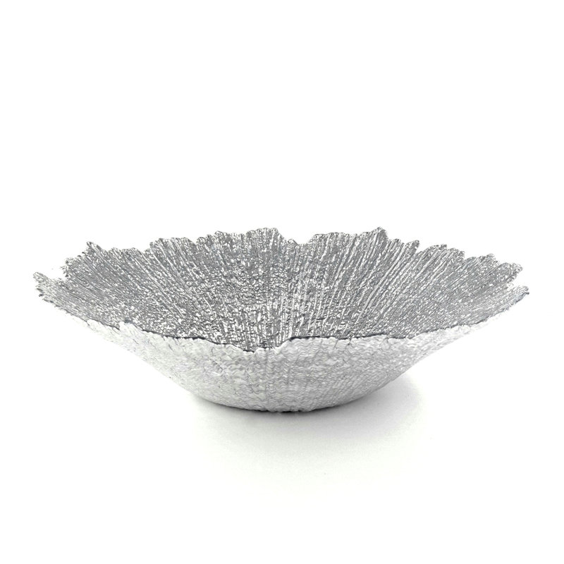 Coral Opulence 16" Silver Lacquered Glass Centerpiece Bowl