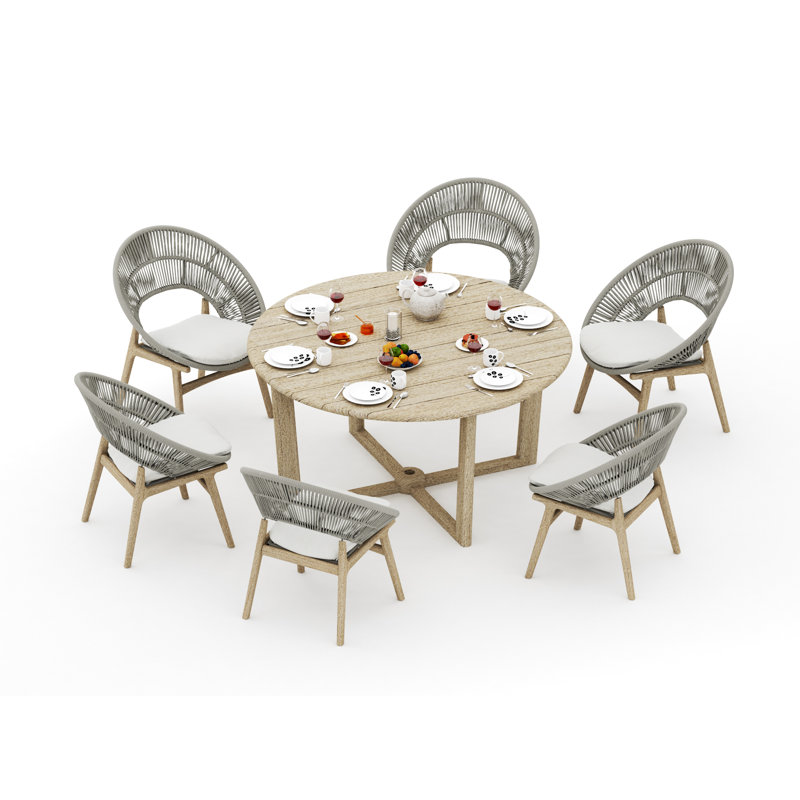 5 Pcs Grade-A Weathered Teak Wood Dining Set: 60" Sema Round Table And 4 Robas Arm Chairs #11Ro3504, 6