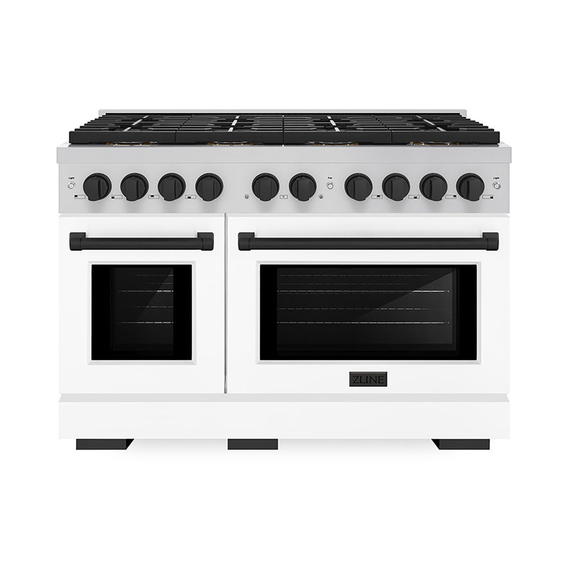 ZLINE Autograph 48 in. Paramount Dual Fuel Range w/ DuoPro Cooktop & Black Doors w/ Gold Accents, White Matte, Matte Black