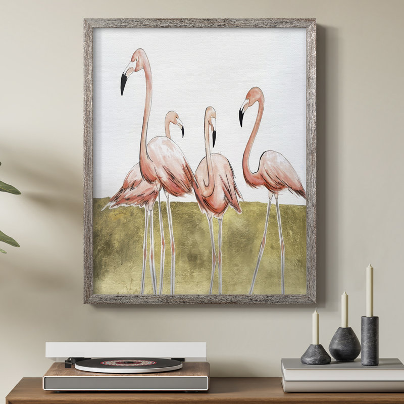 «Flamingo Flock II», reproduction encadrée - bois massif