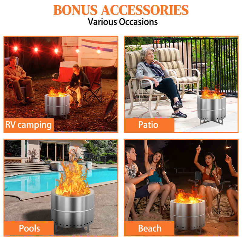 Tanvier Outdoor 16.7 in. H Stainless Steel Smokeless Stove with Base and Storage Bag
