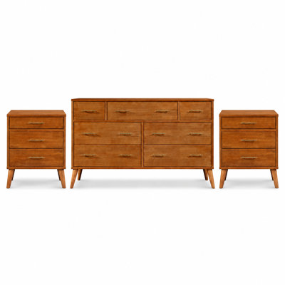 Imre Mid-Century Modern Solid Wood Cane 3-Piece Bedroom Set