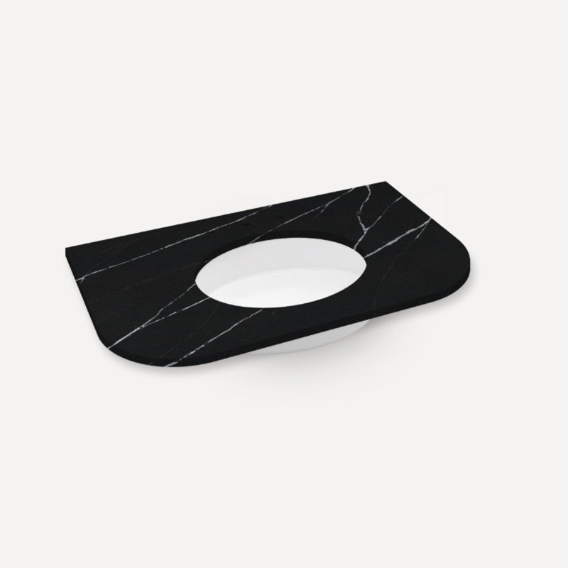 Rosebrook Vanity And Quartz Stone Vanity Top, Light Oak/Aged Brass, Eternal Marquina
