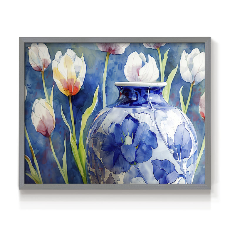 Série florale-CIX - reproduction encadrée, H 11 po x l 14 po, Gris