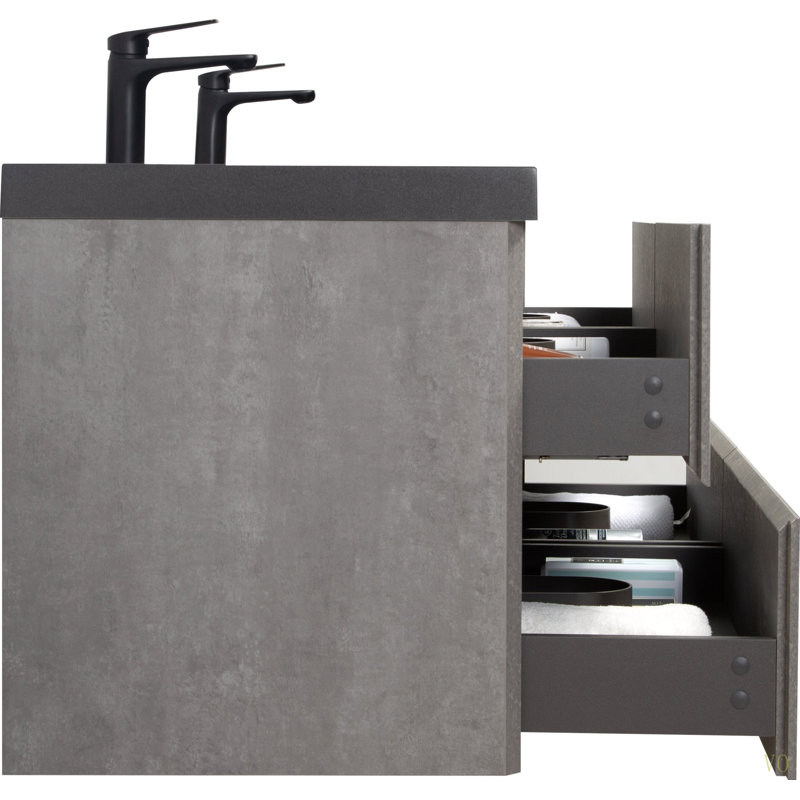 Meuble-lavabo flottant 72 po avec lavabo, armoire de rangement murale moderne, deux bacs à sable en quartz et quatre tiroirs à fermeture en douceur entièrement assemblés