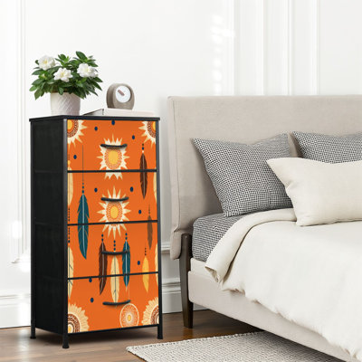 4 Drawer Dresser for Bedroom, Narrow Chest of Drawers, Wooden Top and Study Iron Frame 18"x37.5"-(WxH)