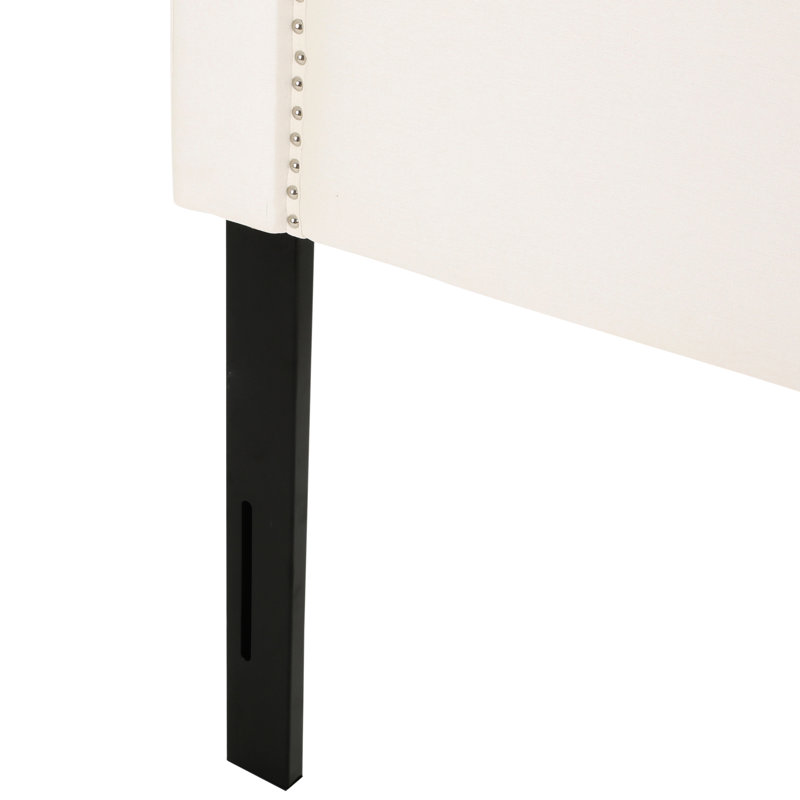 Tête de lit élégante pour lit grand et double, avec accents de boutons et tête de lit en fer noir, cadre de revêtement doux