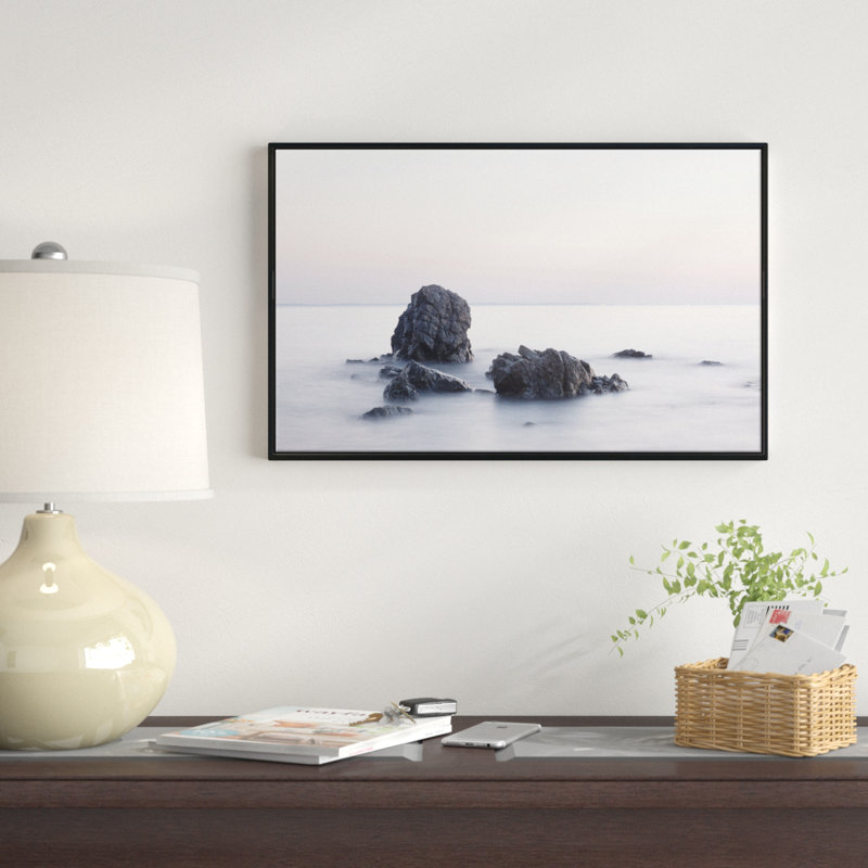 «Rocks in the Sea» en noir et blanc - reproduction de photo sur toile, H 12 po x l 20 po x P 1 po