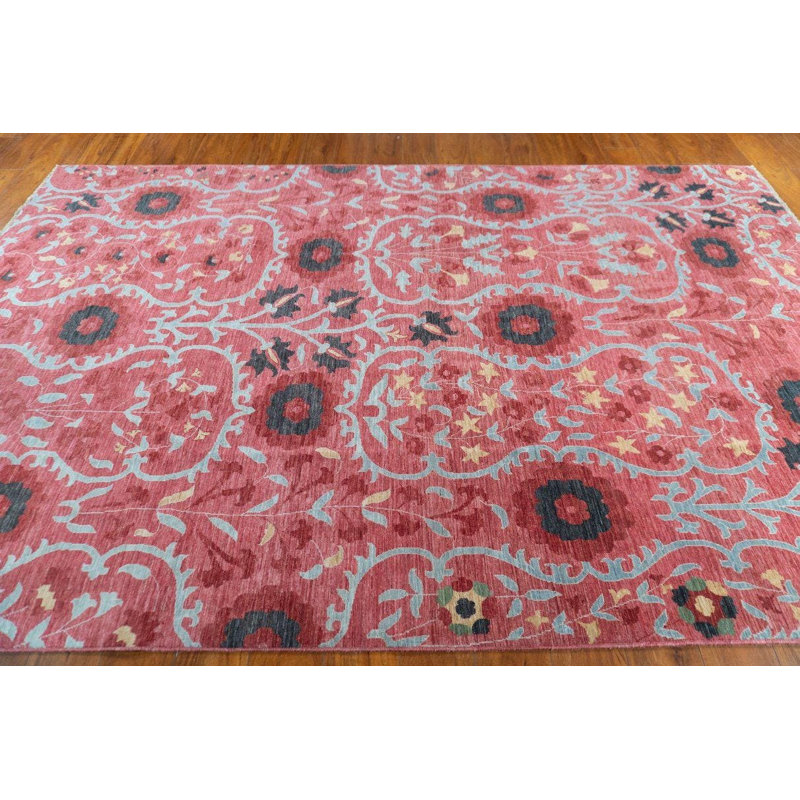 Tapis afghan en laine noué à la main 6 x 9 po Suzani