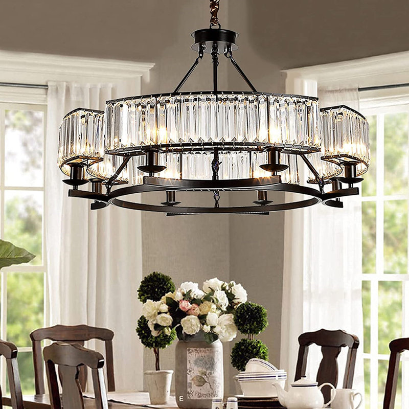 Lustre tambour en cristal luxueux à 8 lumières à intensité variable Mrytle, Noir