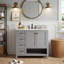 Meuble-lavabo moderne 36 po avec lavabo en céramique, armoire de rangement en bois massif avec tiroirs et tablette ouverte (blanc / noir / gris)-132392931