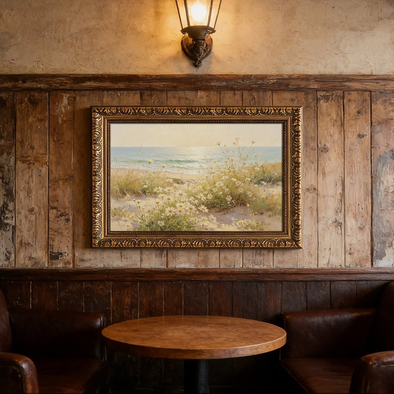 Cadre mural vintage orné « Marguerites en bord de mer » – Cadre décoratif doré pour œuvres d'art., L 24 po x l 36 po