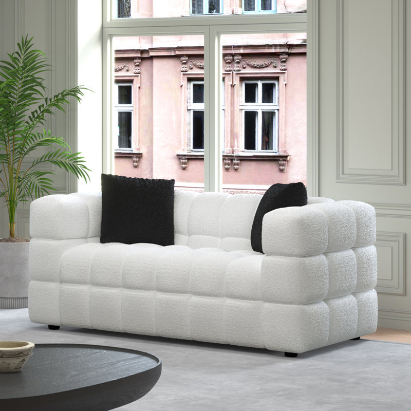 Canapé rembourré 61 po Monica, Cream White, H 27 po x l 61 po x P 32 po