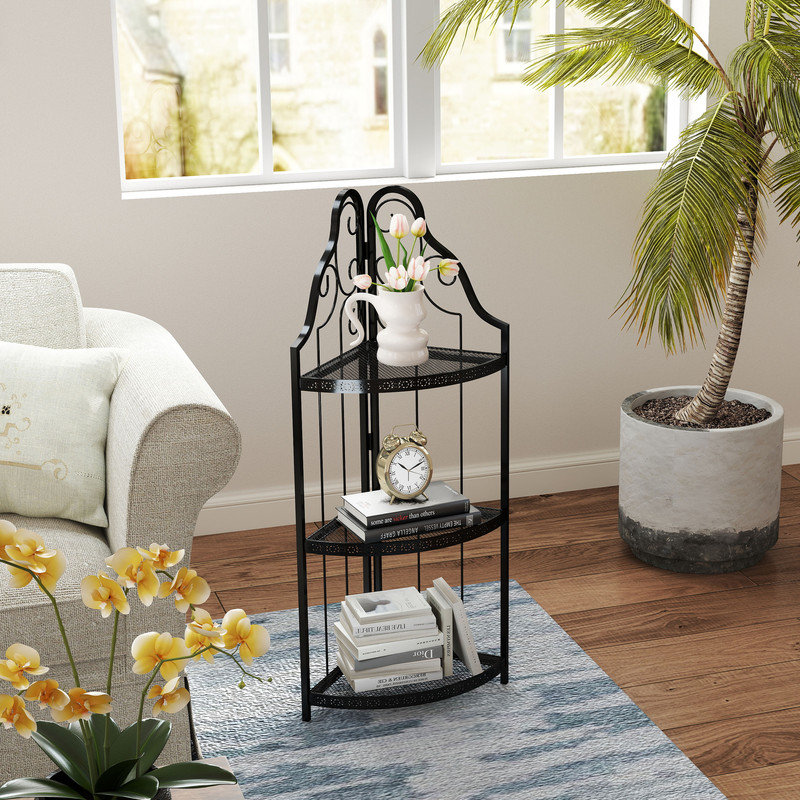 3-Tier Open Bookshelf Corner Shelf,Iron Freestanding Plant Stand