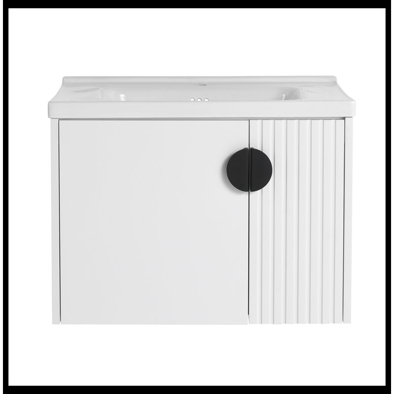 Ensemble de meuble-lavabo simple 27,75 po avec plateau en céramique Eutropio, Blanc