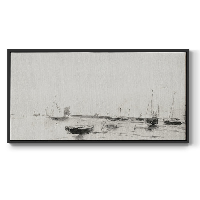 Série nautique - CCXCII - Toile tendue avec châssis tendue, prête à être accrochée, H 25 po x l 49 po, Noir
