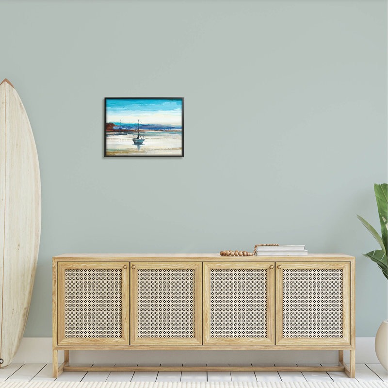 Abstrait bateau, art de la giclée par Liz Jardine, H 16 po x l 20 po x P 1,5 po, Cadre noir