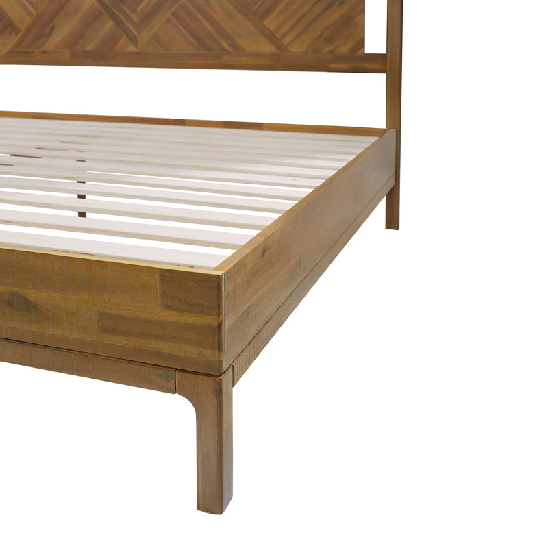 Ethan Solid Wood Platform Bed with Headboard, Rustic Bed Frame