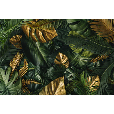 Gold And Green Tropical Palm Leaves. by Alexandr 1958 - Wrapped Canvas Print