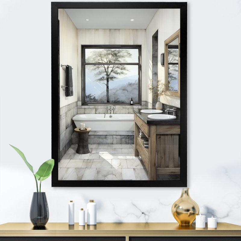 «Bathroom Bathroom Contemporary Zen I» - Art mural de salle de bain, H 40 po x l 30 po x P 1,5 po, Cadre simple noir