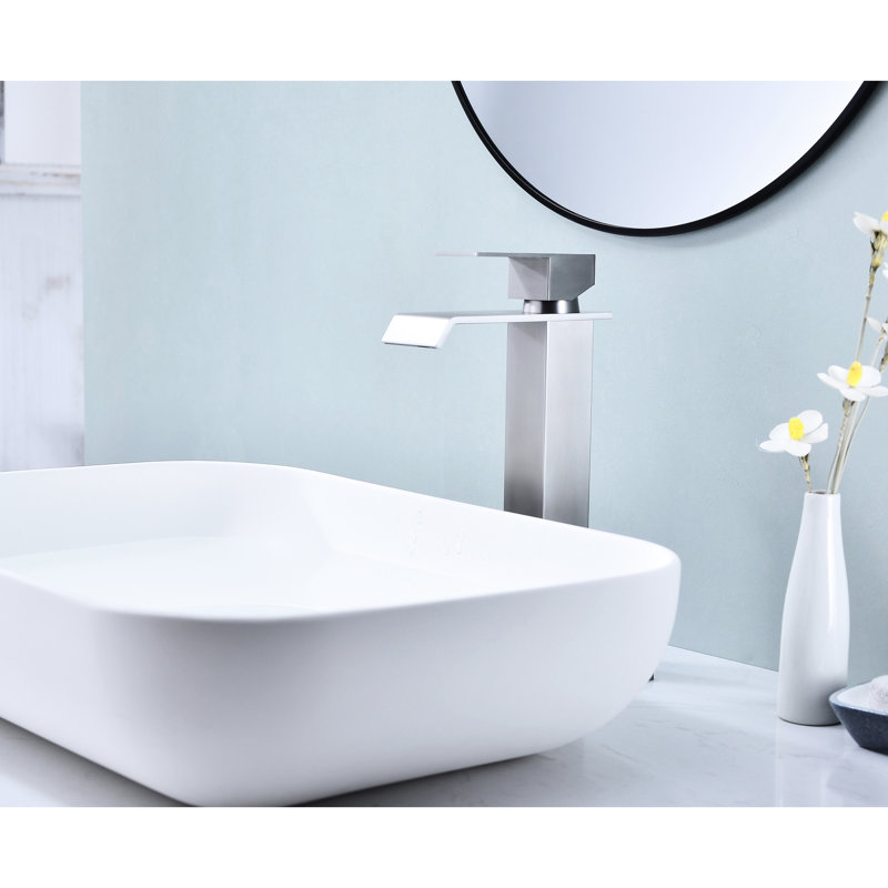 Single Handle Waterfall Bathroom Tap With Corrosion Properties And Easy Maintenance Faucet Spout Stainless Steel Construction In Brushed Nickel Finish