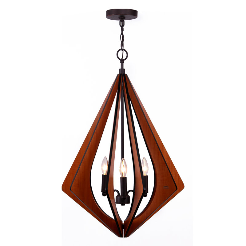 Lustre géométrique à style bougie 3 lumières Kylan, Cerise / bronze
