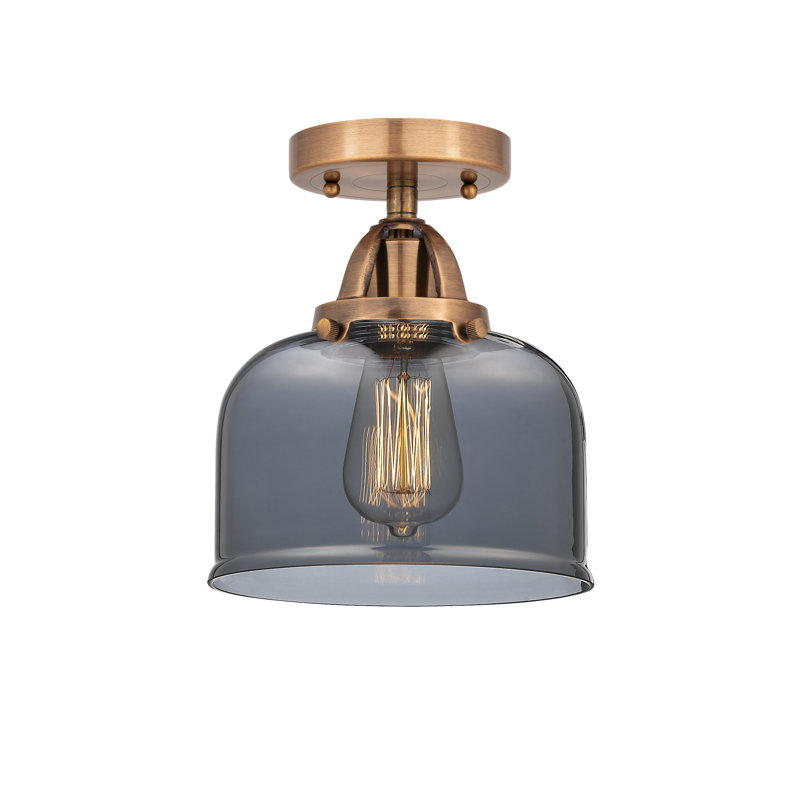 Plafonnier semi-encastré en verre à DEL, Cuivre antique, Plaqué couleur fumée, H 9,25 po x l 8 po x P 8 po