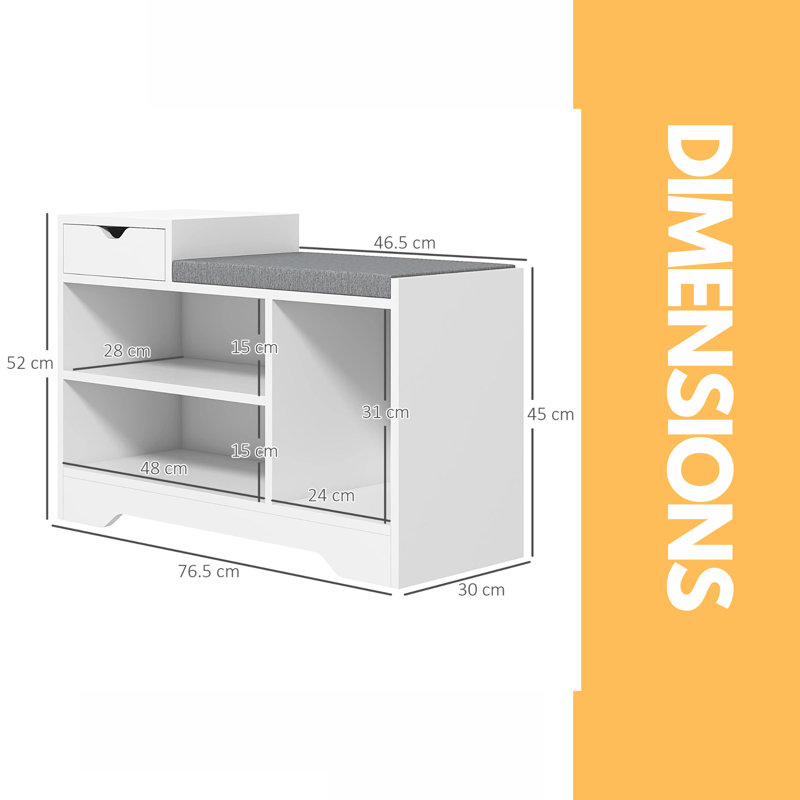 Shoe Bench Storage Shoe Rack with Hidden Compartment, Entryway Furniture, White