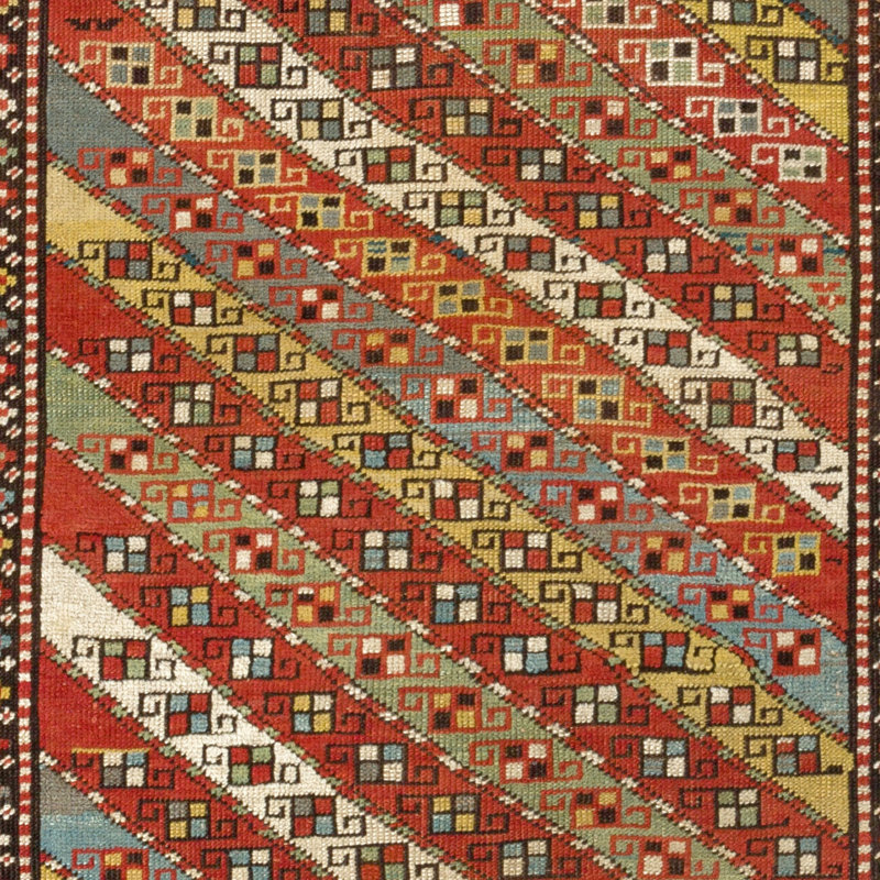 Tapis antique de race blanche Gendje à rayures diagonales colorées, vers 1875